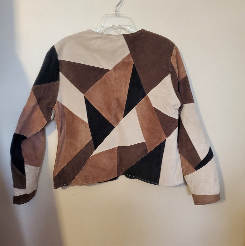 Geometric Patchwork Blazer - Brown, Black, Cream - image 2